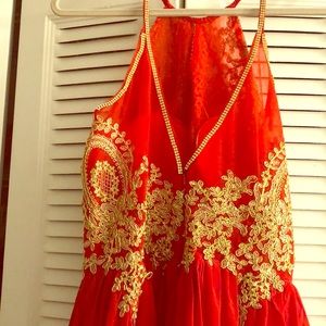 Halter Gold Applique, Long Chiffon Formal Gown